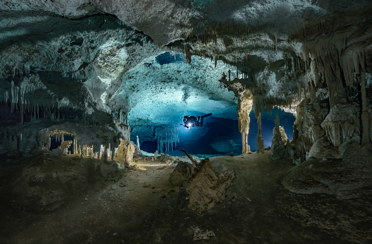 Scuba diving in flooded caves